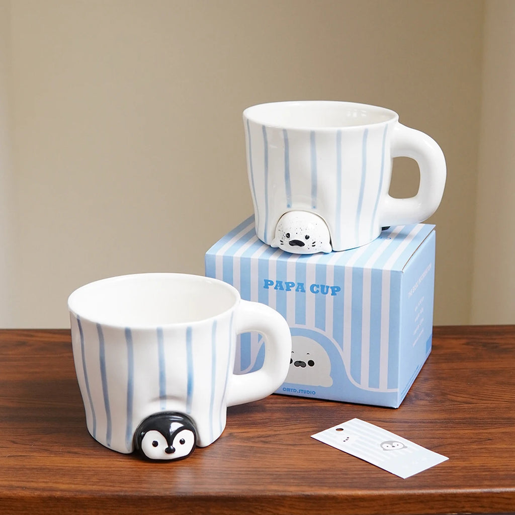 Cute Penguin Ceramic Coffee Mug – Striped Porcelain Cup Ceramic Coffee Mug SPOT
