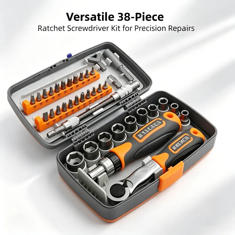 38-in-1 Ratcheting Screwdriver & Wrench Kit – Multi-Bit Set Screwdriver Tool Kit SPOT