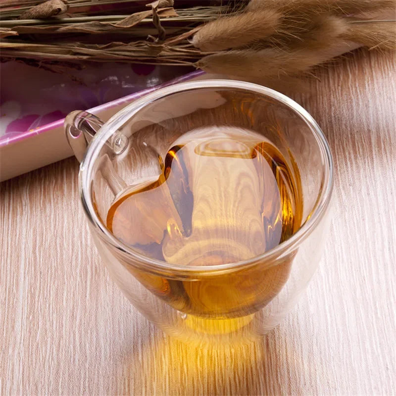 Heart Double Wall Glass Cups with Handle – Set of 2 Glass Cup Set SPOT
