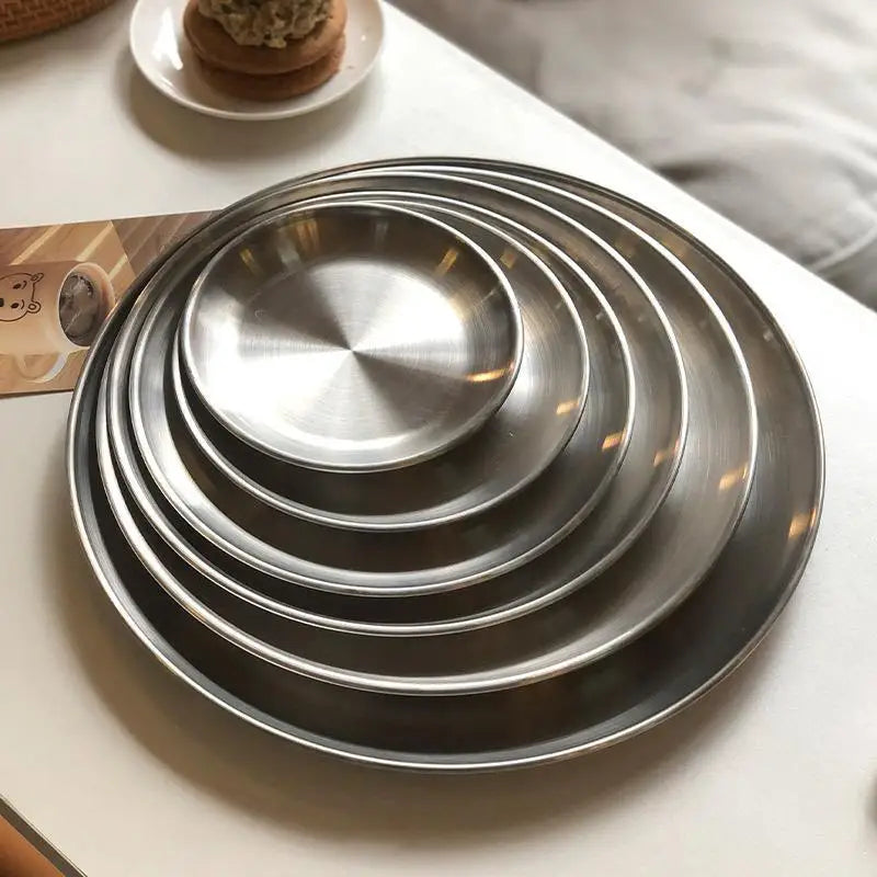 Korean-Style Stainless Steel Round Serving Tray – 6 Sizes Serving Tray SPOT
