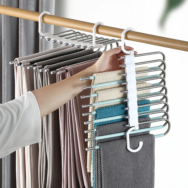 9-Layer Pants Hanger Non-Slip Stainless Steel Space-Saving Rack Pants Hanger Rack SPOT