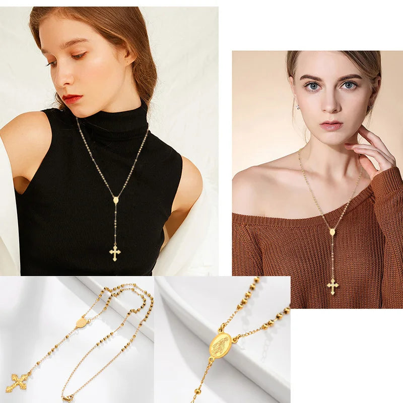 Rosary Bead Cross Necklace – St. Benedict & Guadalupe Pendant Pendant Necklace SPOT