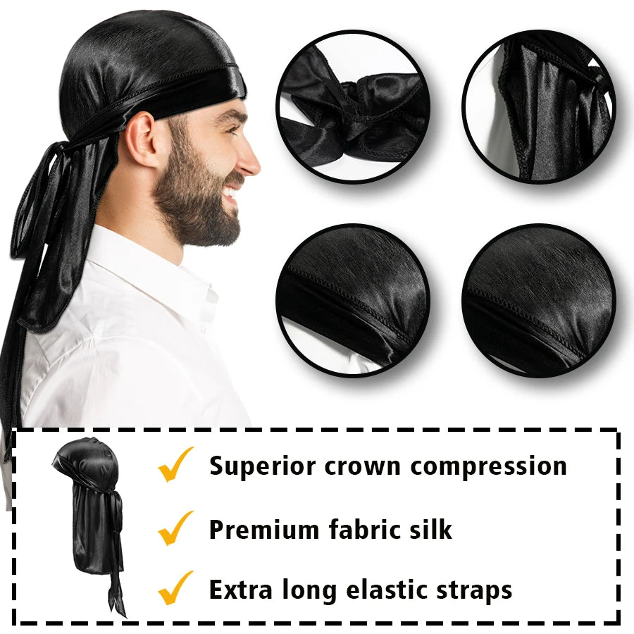 Silk Du-Rag for Men – Wave Cap, Breathable & Adjustable Du-Rag Wave Cap SPOT