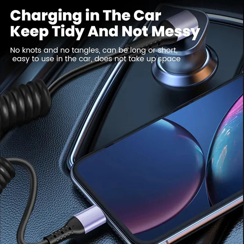 66W Retractable USB-C Cable – 6A Fast Charging Spring Coil USB-C Charging Cable SPOT