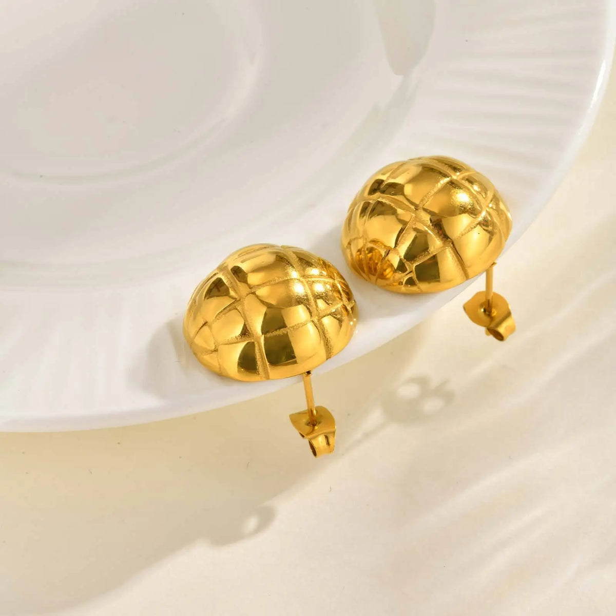 18K Gold Plated Half Ball Stud Earrings – Geometric Texture Stud Earrings SPOT