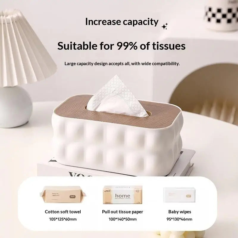 Wave Embossed Tissue Box – Wood Lid Dustproof Napkin Holder Tissue Box Cover SPOT