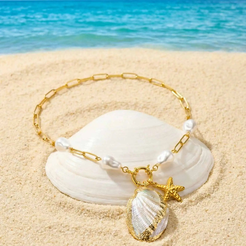 Baroque Pearl Starfish Pendant Necklace – Stainless Steel Chain Pendant Necklace SPOT
