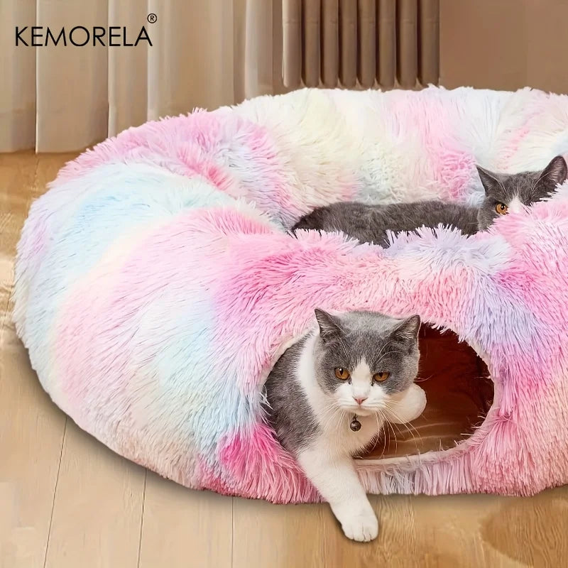 KEMORELA Foldable Cat Tunnel Bed with Cushion | Connectable Cat Tunnel Bed SPOT