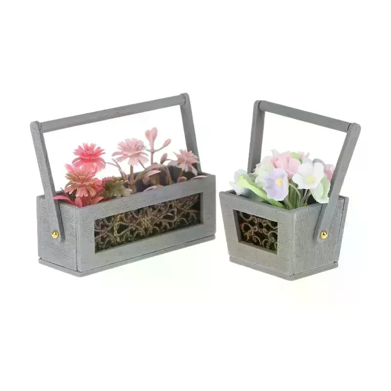 1:12 Miniature Flower Basket with Artificial Flowers – Dollhouse Miniature Dollhouse Decor SPOT