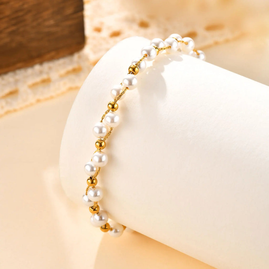 Pearl Bracelet 18K Gold Plated Adjustable – Gift for Women Pearl Chain Bracelet SPOT