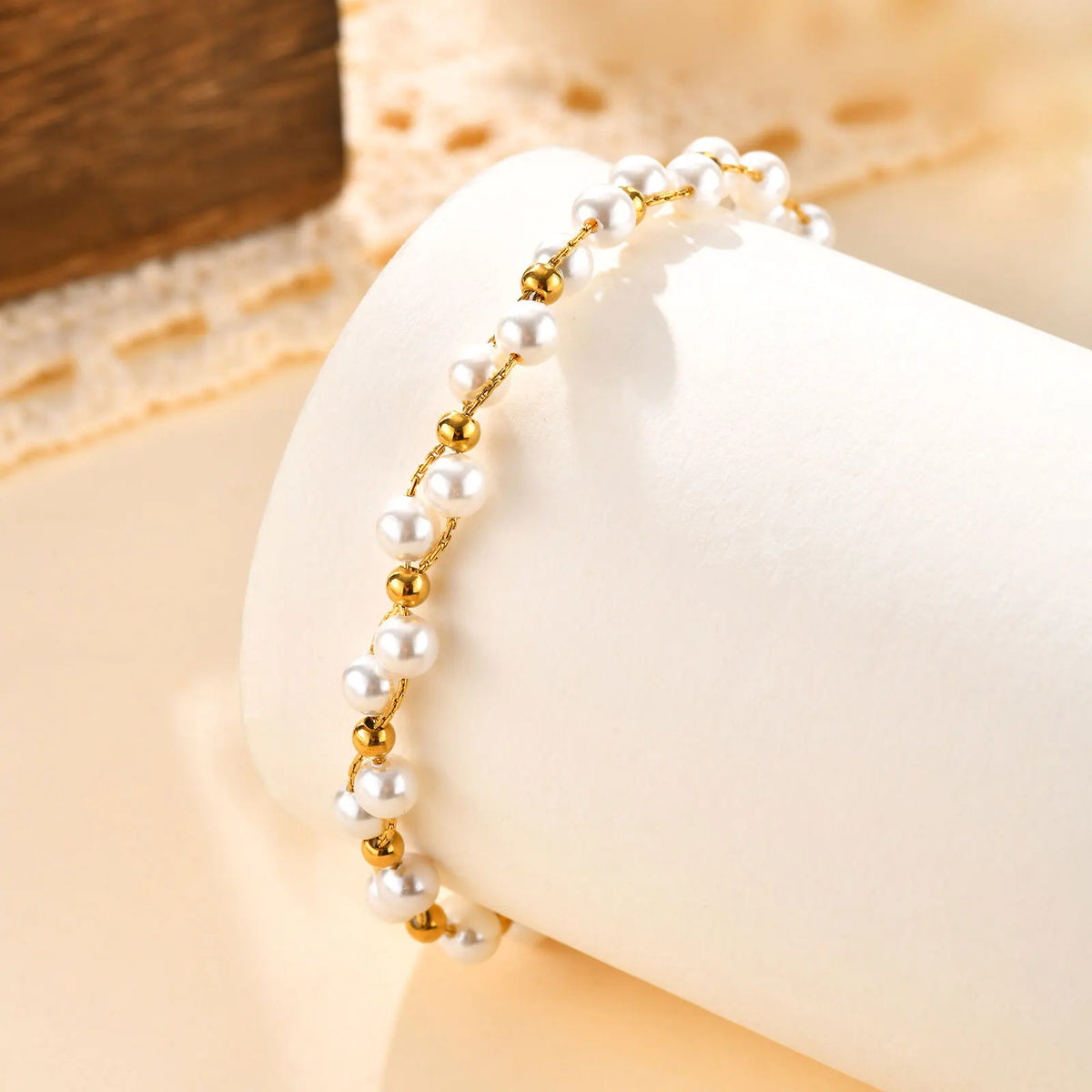 Pearl Bracelet 18K Gold Plated Adjustable – Gift for Women Pearl Chain Bracelet SPOT
