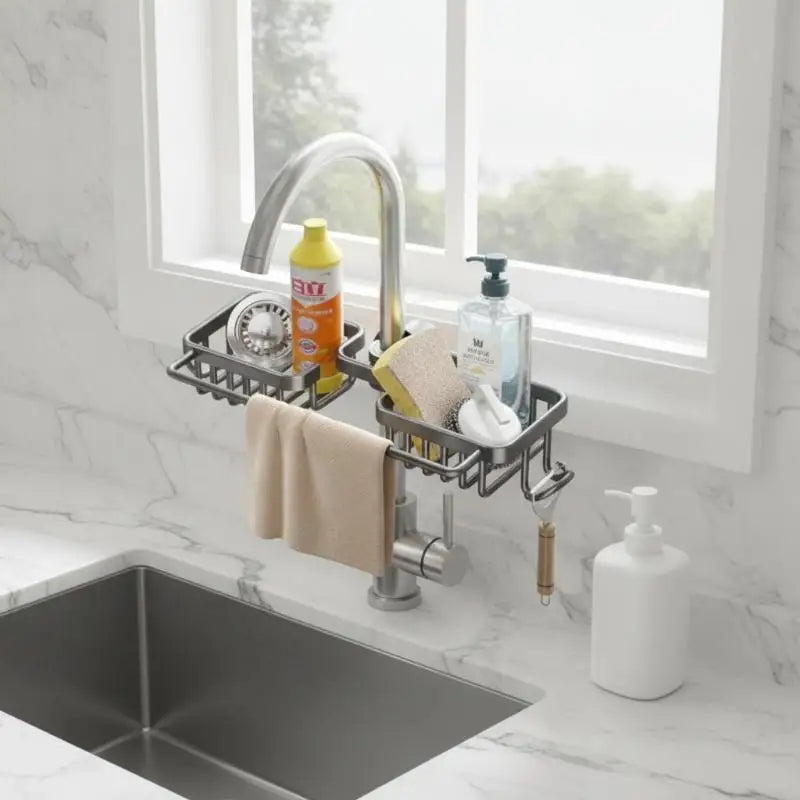 Faucet-Mounted Kitchen Sink Organizer Rack – Sponge Holder Sink Organizer Rack SPOT