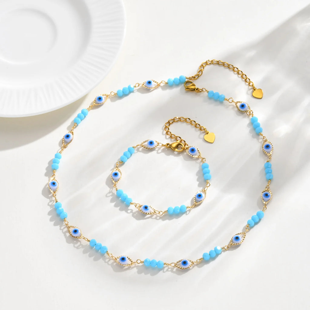 Evil Eye Blue Beaded Choker – Turkish Nazar Necklace for Women Beaded Choker Necklace SPOT