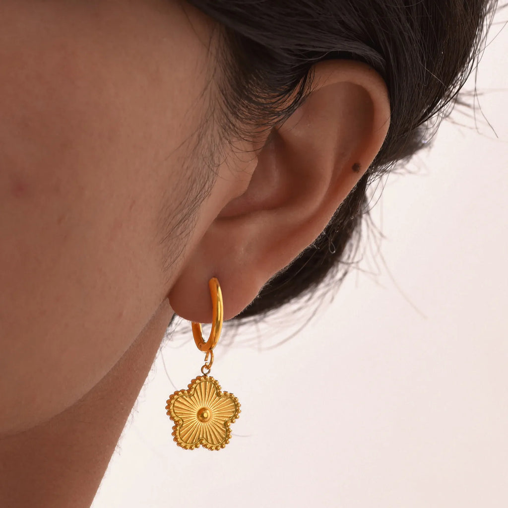 18K Gold Plated Flower Drop Earrings – Stainless Steel Drop Earrings SPOT