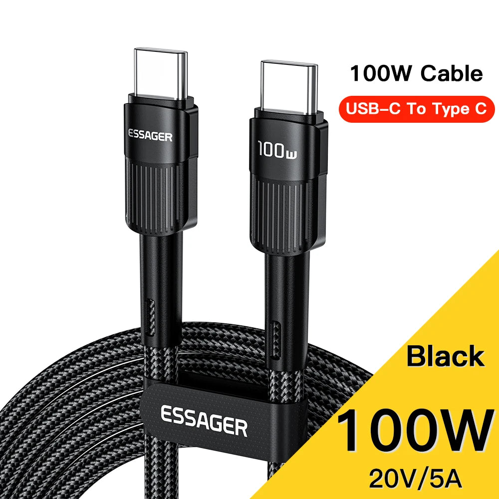 Essager 7A USB-C Fast Charging Cable – 100W, Braided, Multi-Device USB-C Charging Cable SPOT Black 100W C To C 3M China Mainland