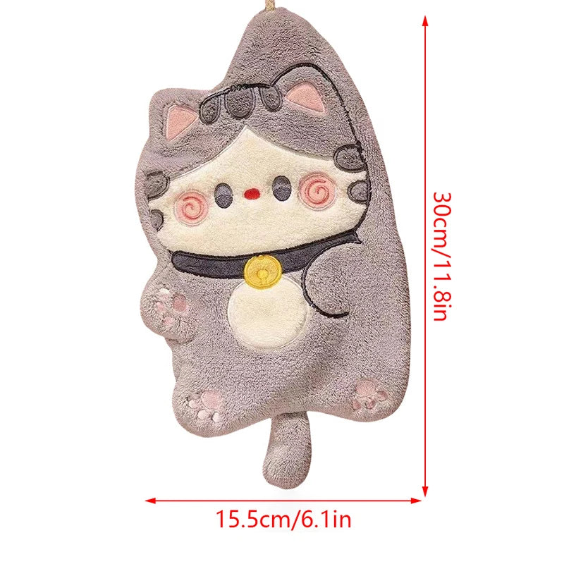 Cute Cat Hand Towel – Quick-Dry Coral Fleece Absorbent Wipe Hand Towel SPOT