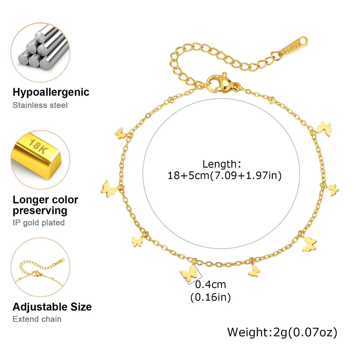 Butterfly Charm Bracelet – 18K Gold Plated Stainless Steel Charm Bracelet SPOT Bracelet-BR-2736G