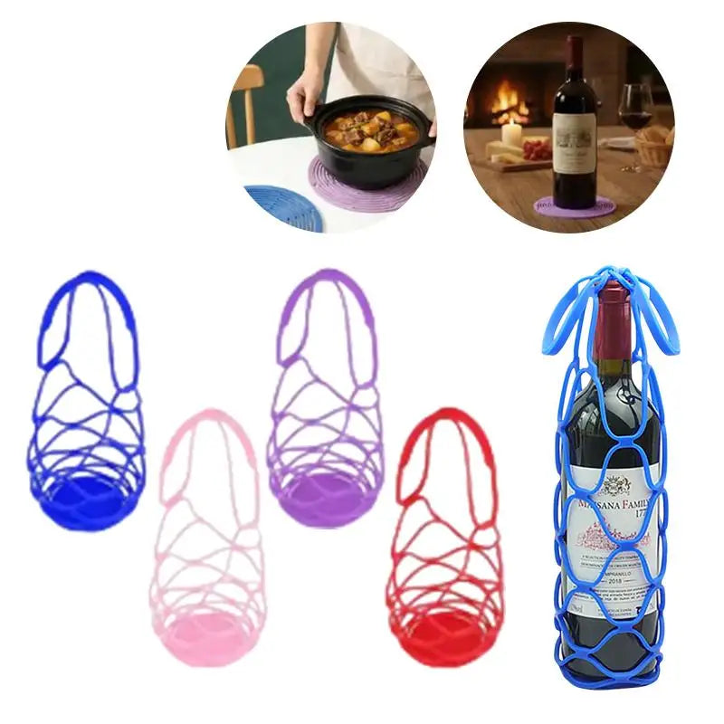 Silicone Wine Bottle Carrier Bag & Cup Mat – Reusable Wine Bottle Carrier SPOT
