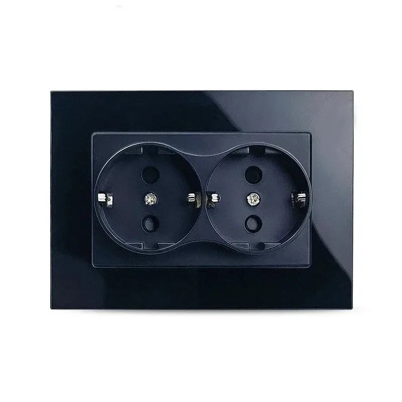 EU 16A Double Wall Socket – Tempered Glass Crystal Panel 123×86mm Wall Electrical Socket SPOT