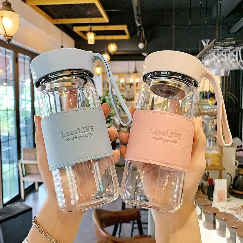 Japanese Glass Water Bottle 480ml – Tea Infuser & Sleeve Glass Water Bottle SPOT