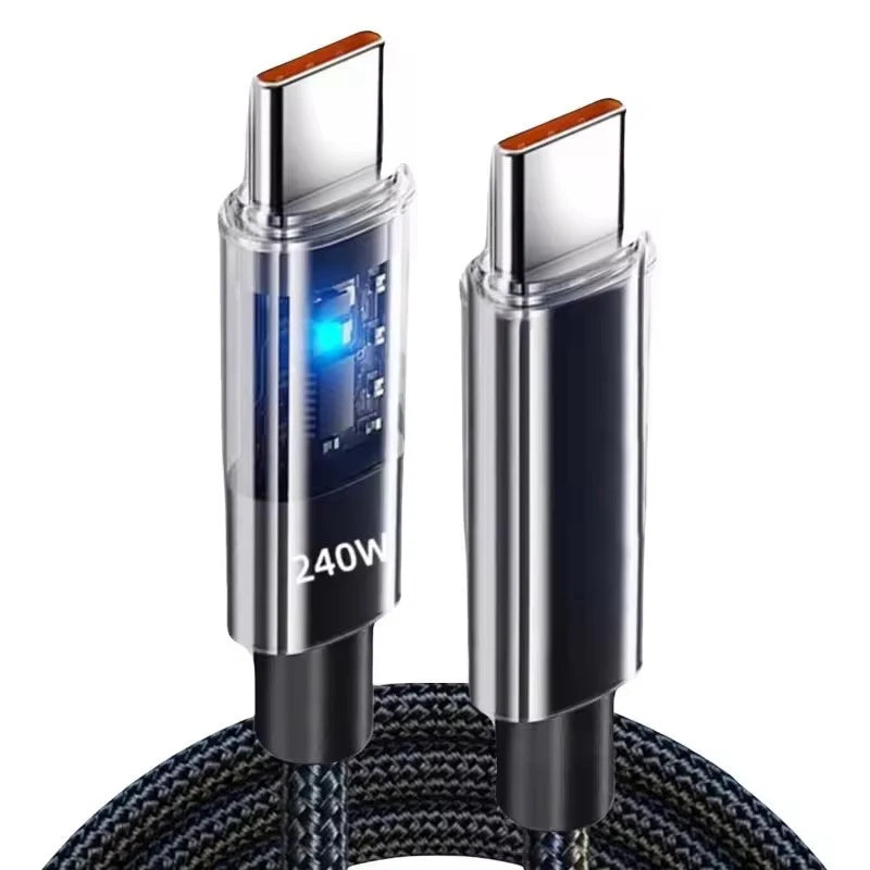 240W USB-C Fast Charging Nylon Cable with LED | 6A Type-C USB Charging Cable SPOT Type-C To Type-C 1.5m