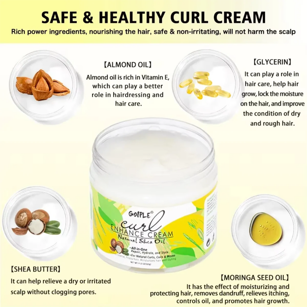 GOIPLE Curl Defining Cream & 9-Row Brush – Shea Oil Curl Kit Curl Styling Kit SPOT