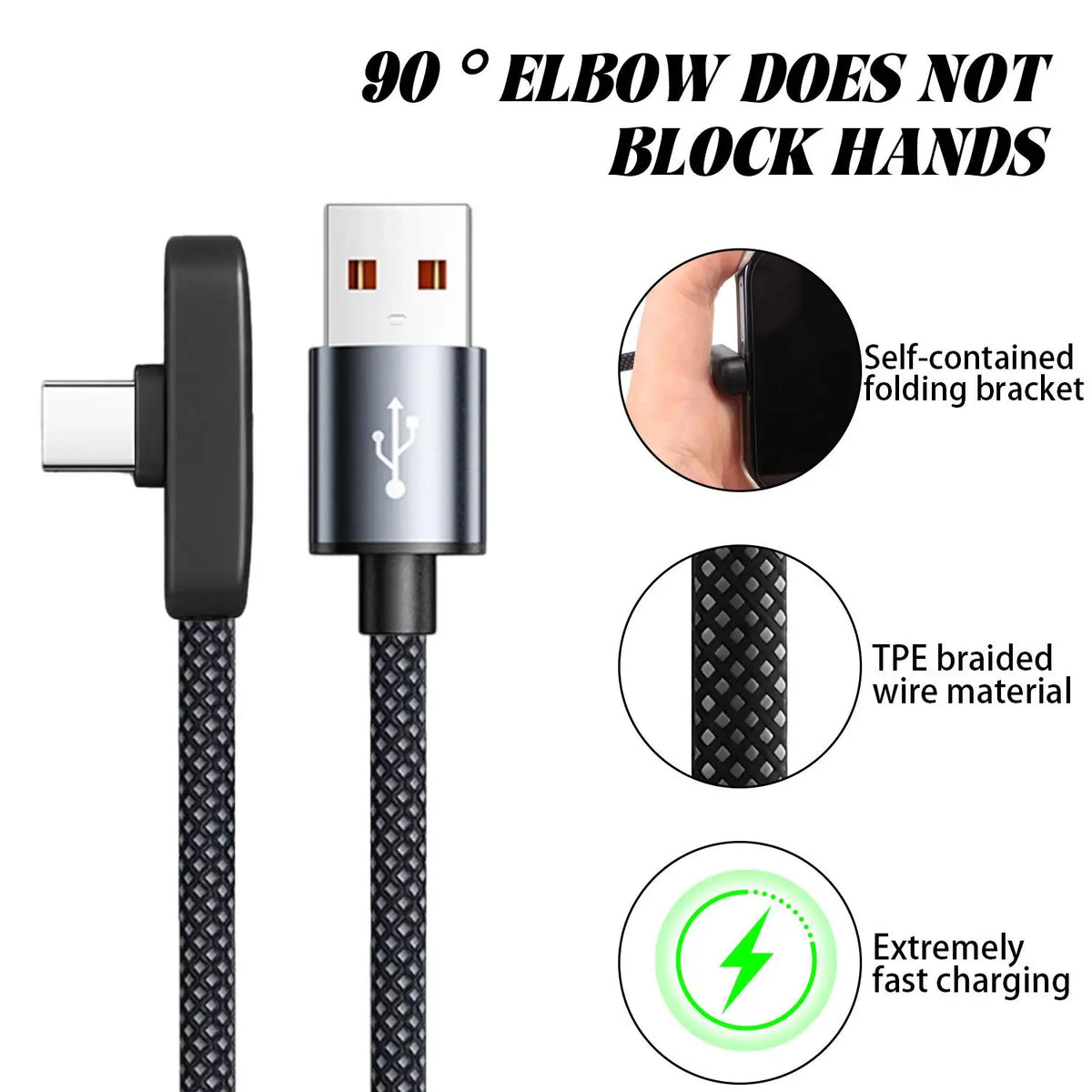 100W USB-C Fast Charging Cable – 90° Elbow Nylon Braided USB-C Charging Cable SPOT