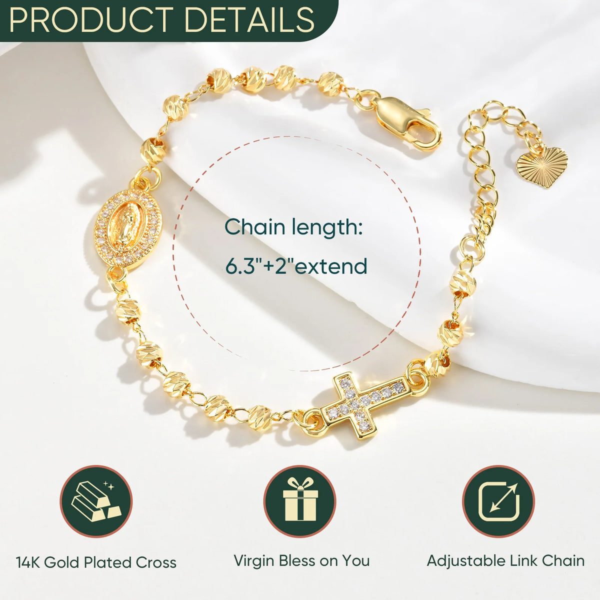 Meaeguet Cross Charm Bracelet – Gold & Silver Gift for Women Chain Link Bracelet SPOT