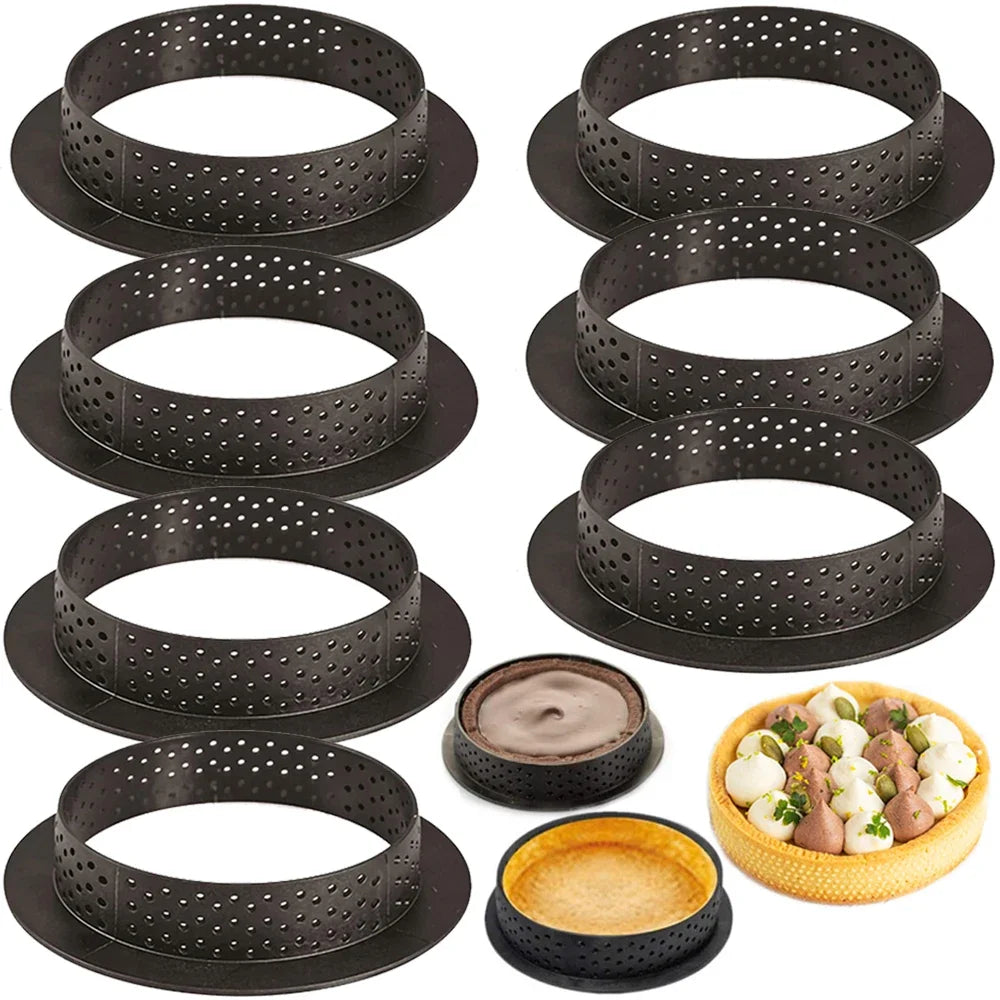 Perforated Tart Ring Set – Round & Rectangle Cake Molds 6/8pc Baking Mold Set SPOT