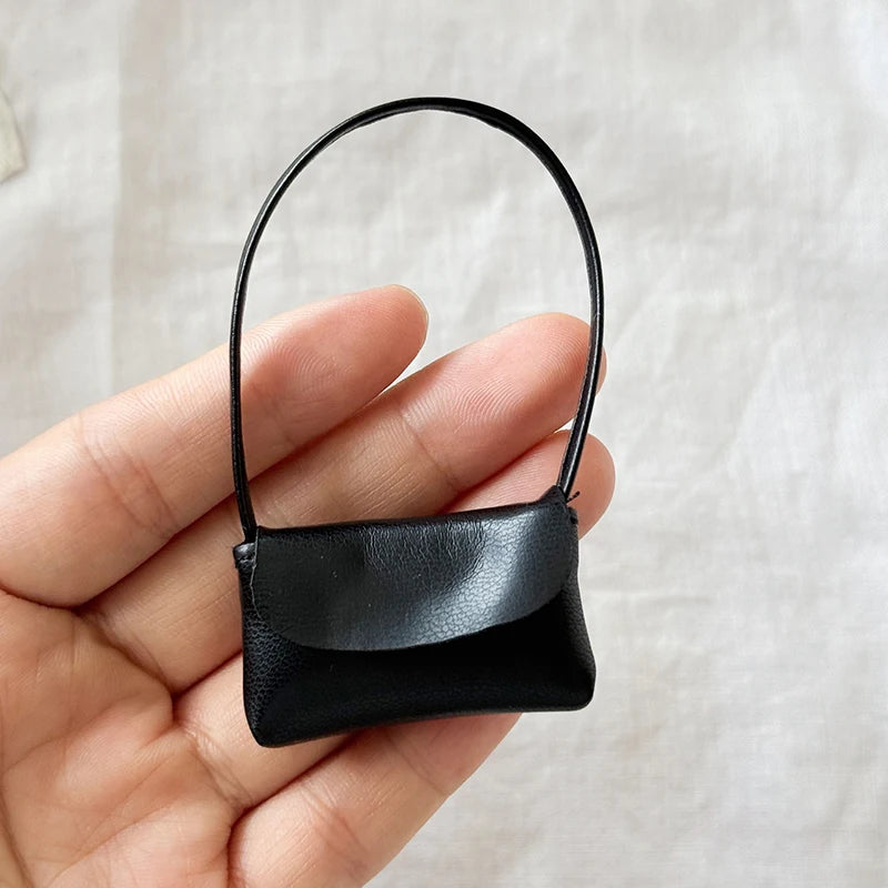 Miniature PU Leather Doll Handbag – 1/12 Scale Dollhouse Purse Doll Accessory SPOT Black