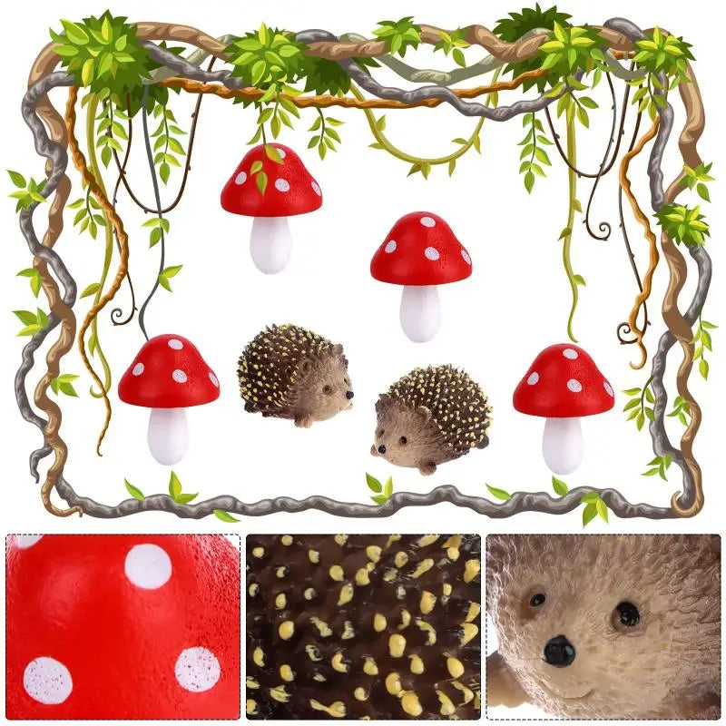 8-Piece Mini Hedgehog & Mushroom Fairy Garden Ornament Set Garden Figurine Set SPOT