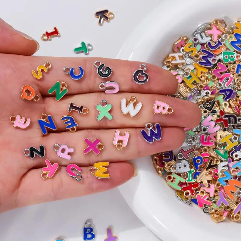 100-Pack Colorful Enamel A-Z Alphabet Charms for DIY Jewelry Jewelry Making Charms SPOT