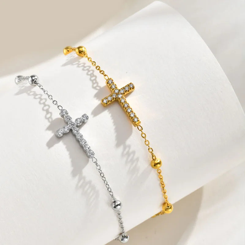Crystal Cross Bracelet 18K PVD Plated Stainless Steel Women Crystal Cross Bracelet SPOT