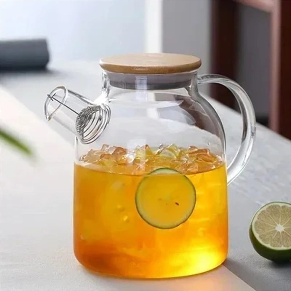Borosilicate Glass Teapot 1L/1.8L – Bamboo Lid & Filter Spout Glass Teapot SPOT 1.8L