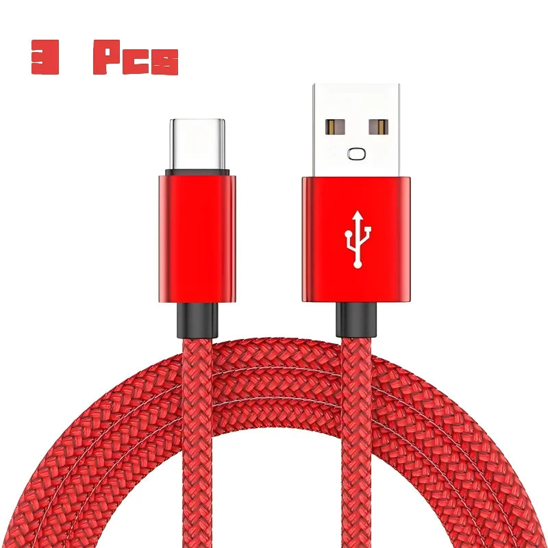 Nylon USB-C Fast Charging Cable 5A – 1/2/3 Pack Data Sync Cord USB-C Charging Cable SPOT 3 Pcs RD 2m