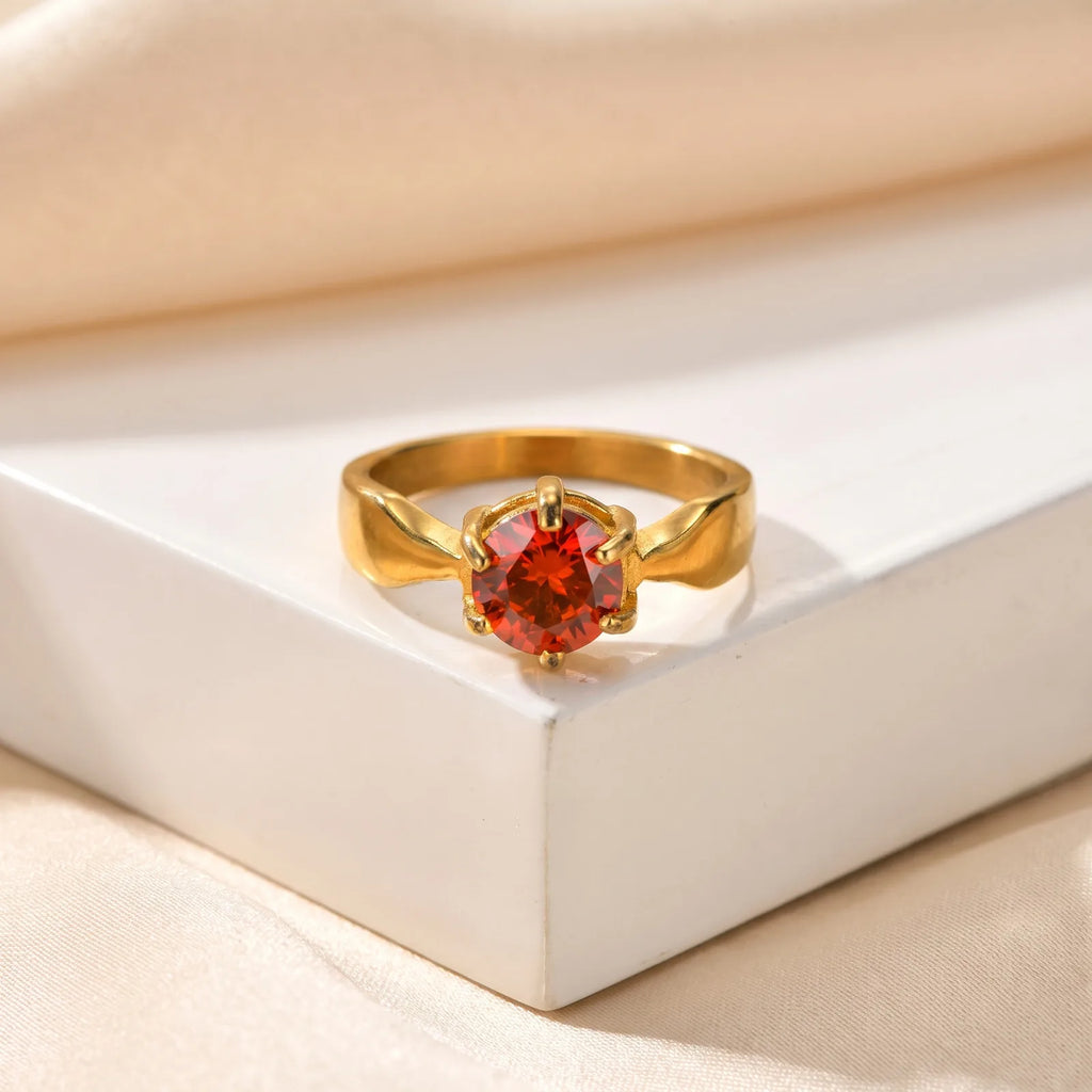 Classic Round CZ Ring – 18K Gold Stainless Steel Women's Ring CZ Fashion Ring SPOT RC-289GR US 6