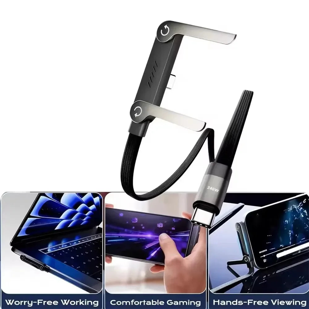 240W USB-C Fast Charging Cable + Foldable Phone Stand – 2 Pack USB-C Charging Cable SPOT