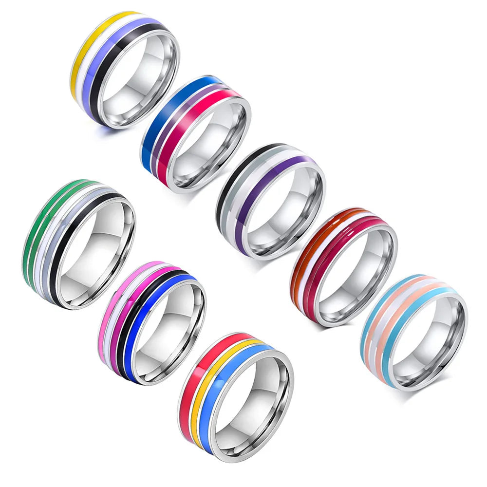 Pride Rainbow Flag Ring – Stainless Steel Band for Women Fashion Band Ring SPOT