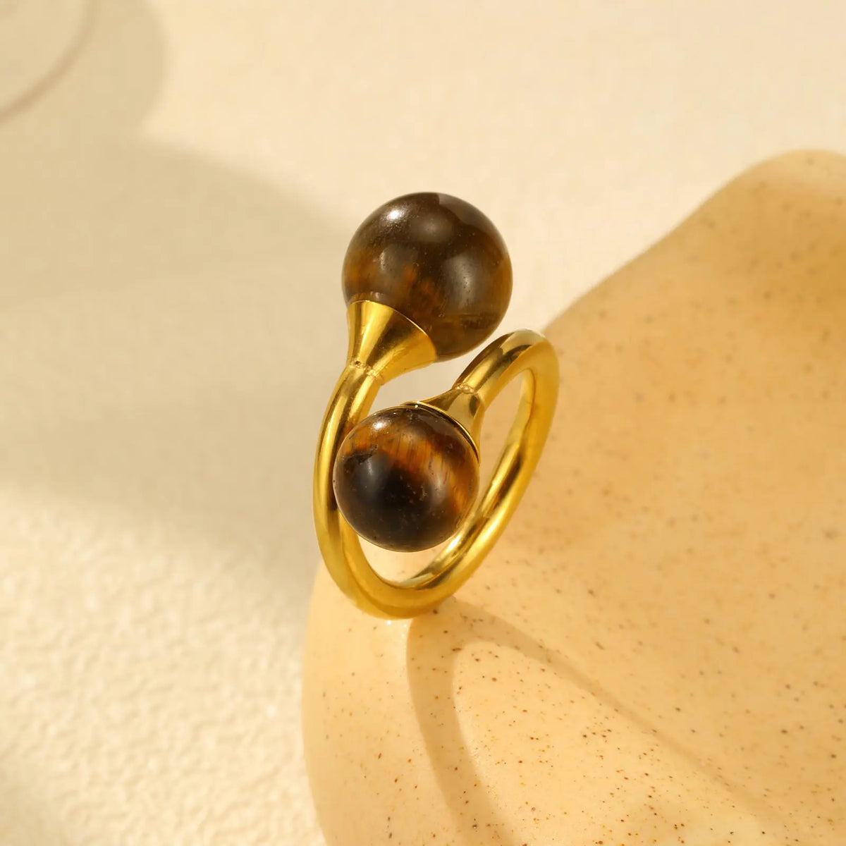 Tiger Eye Double Stone Adjustable Ring – 18K Gold Plated Fashion Ring SPOT