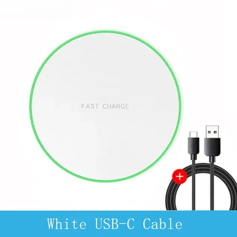 VIKEFON 15W Wireless Charging Pad – iPhone & Samsung Fast Charger Wireless Charging Pad SPOT White USB-C Cable
