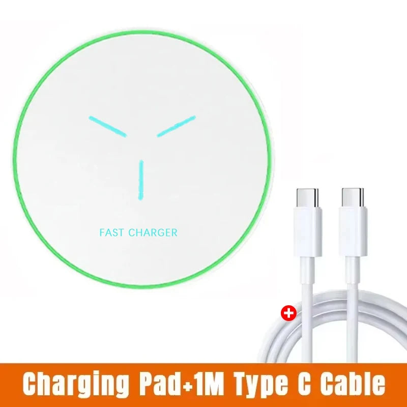 VIKEFON 30W Fast Wireless Charging Pad – LED, Qi Universal Wireless Charging Pad SPOT White Type C
