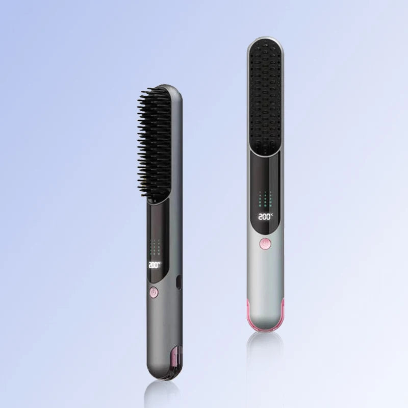 Wireless 2-in-1 Negative Ion Hair Brush – Straightener & Curler Electric Hair Brush SPOT