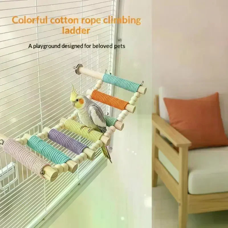 Wooden Parrot Climbing Ladder – Colorful Rope Bird Toy Bird Climbing Toy SPOT