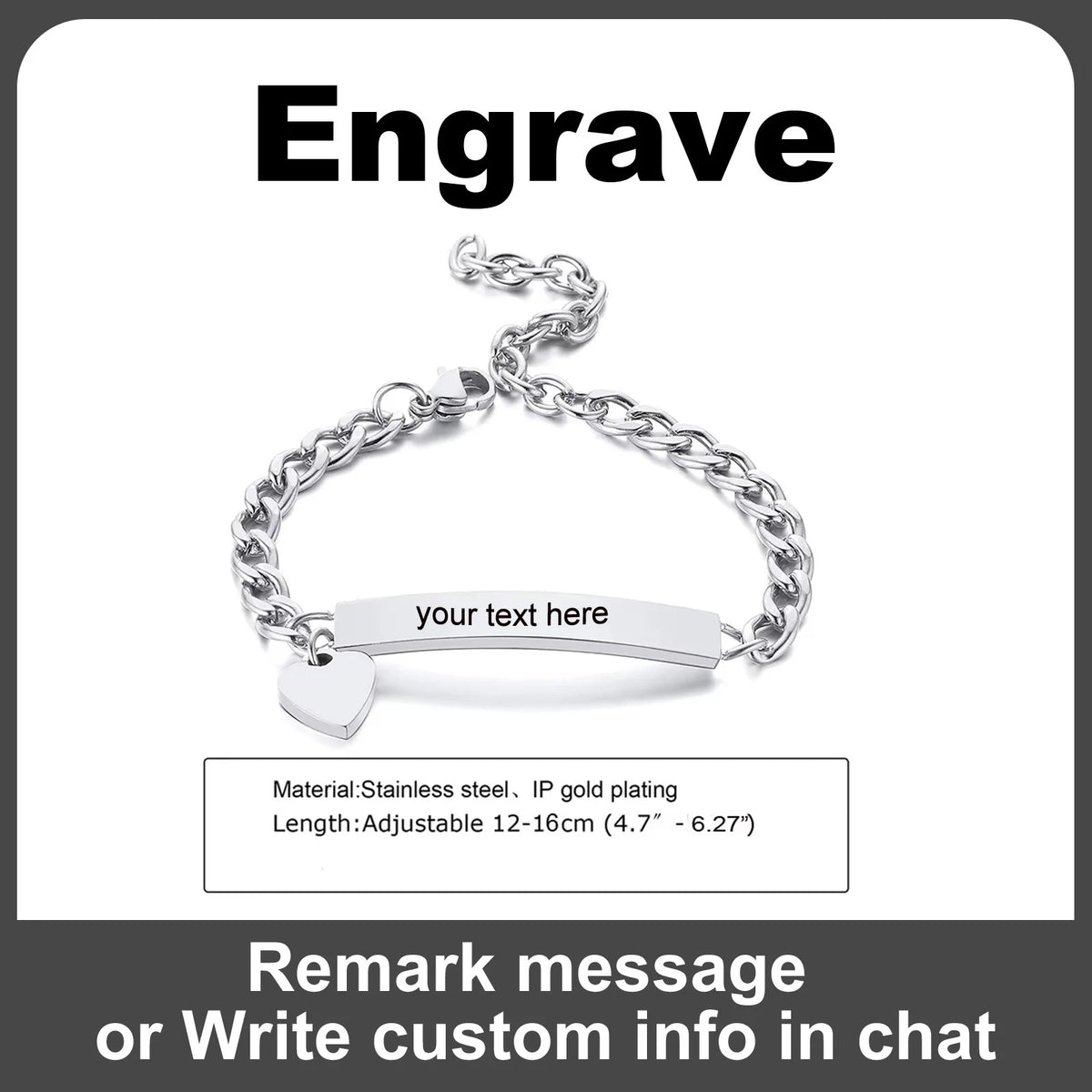 Engravable Heart ID Name Bracelet for Kids – Personalized Gift Personalized ID Bracelet SPOT BR-781S-12 silver