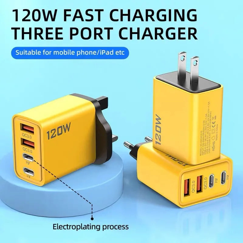 120W 4-Port Fast Wall Charger – 2 USB-A & 2 USB-C PD Wall Charger Adapter SPOT