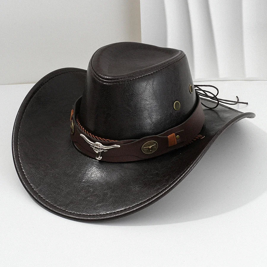 Unisex Faux Leather Western Cowboy Hat – Vintage Style Western Cowboy Hat SPOT