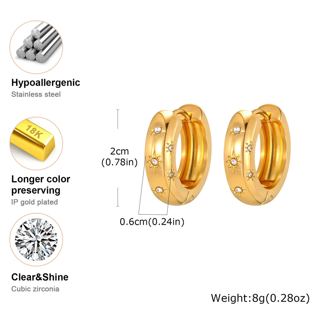 Zircon Hoop Earrings – 18K Gold Plated Stainless Steel Women Hoop Earrings SPOT