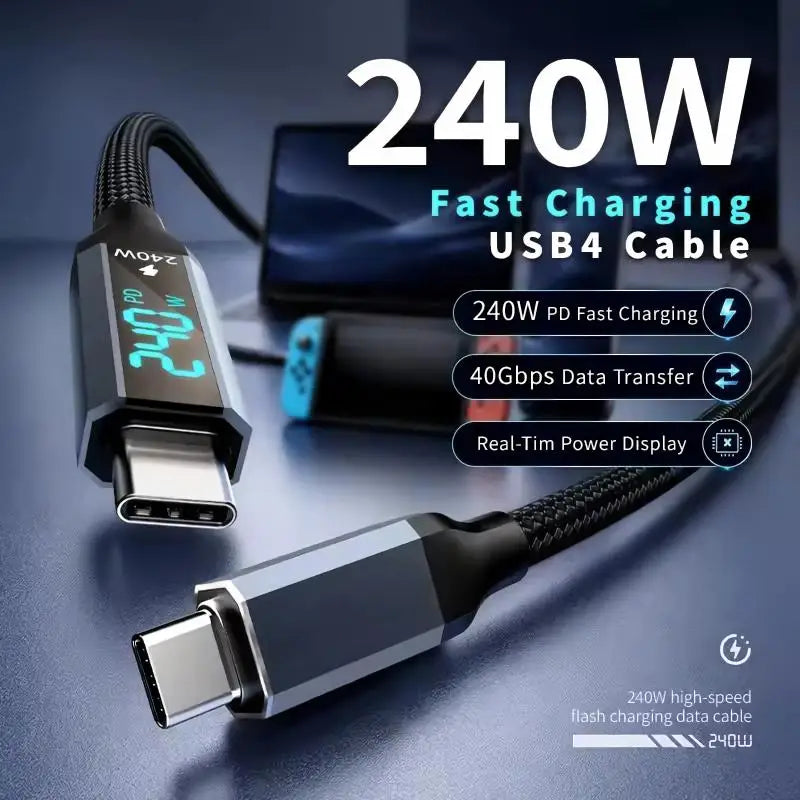 240W USB-C Cable | 40Gbps Data | 8K Video | Digital Display USB-C Charging Cable SPOT