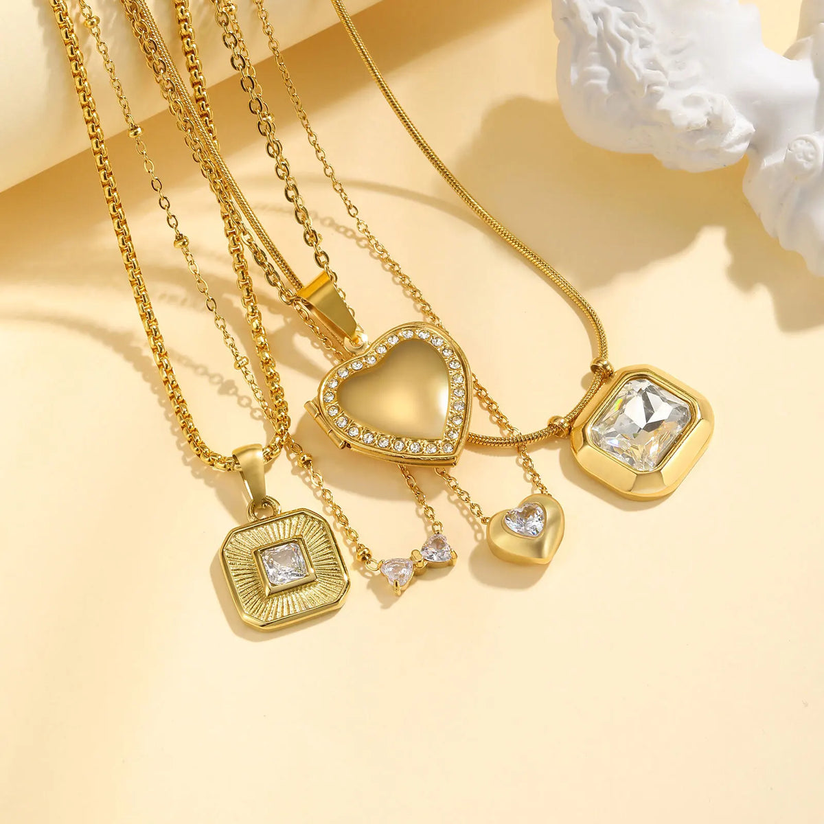 Cubic Zirconia Heart Pendant Necklace – Boho Gold CZ Pendant Necklace SPOT