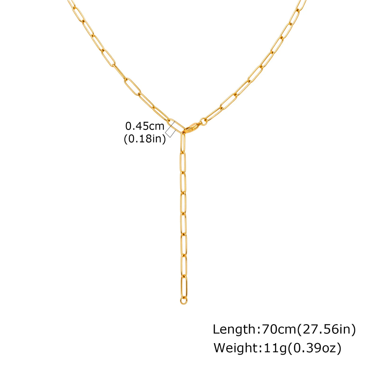 Y Lariat Necklace – 18K PVD Stainless Steel Paperclip Chain Lariat Chain Necklace SPOT NC-2802G